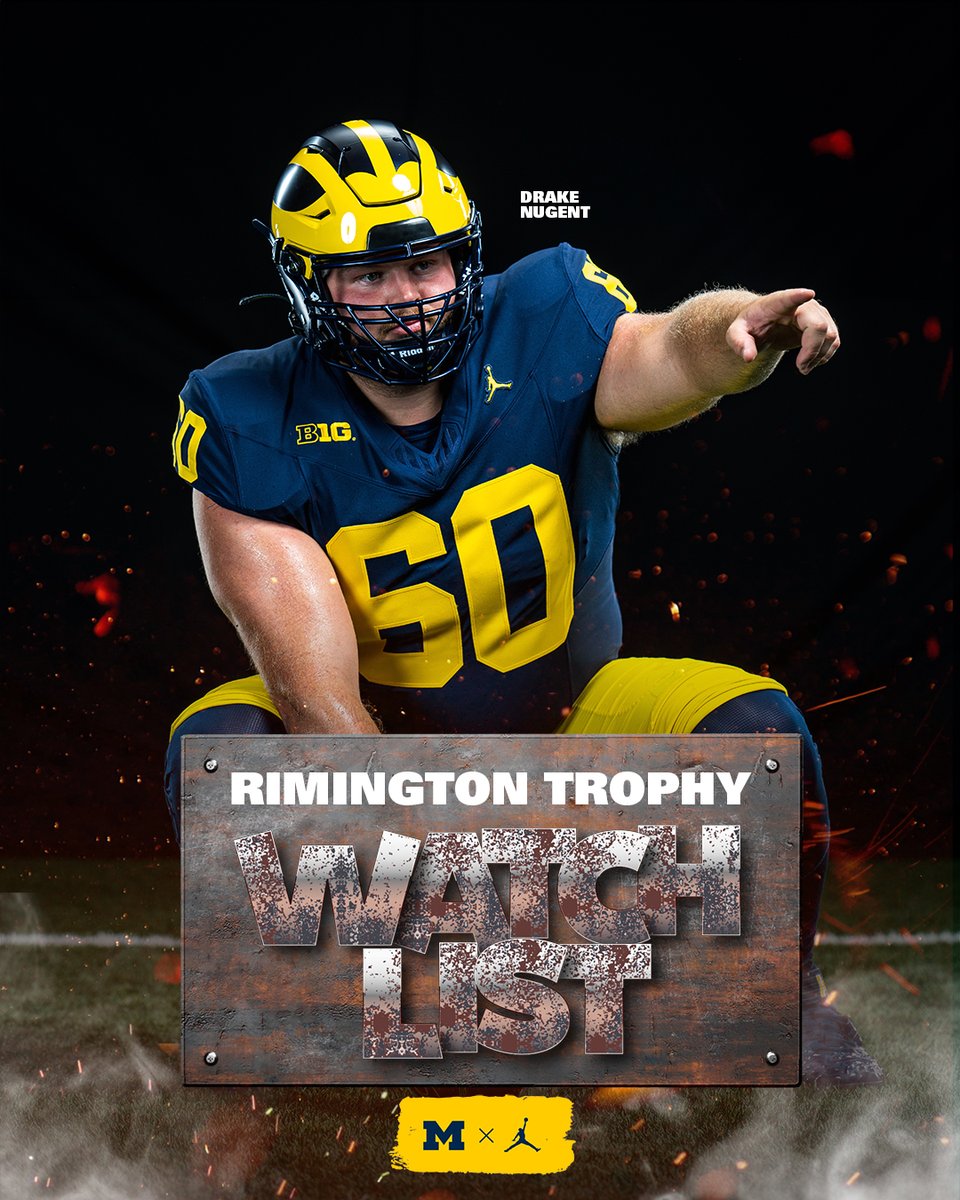 UMichFootball's tweet photo. We're watching @colstonlovelan1, @_ajbarner_, and @drakenugent9 👀

They're on the Mackey and Rimington watch lists respectively for the nation's top tight end and top center.

#GoBlue | https://t.co/PaeCXeCT05 https://t.co/DaB3VopS31