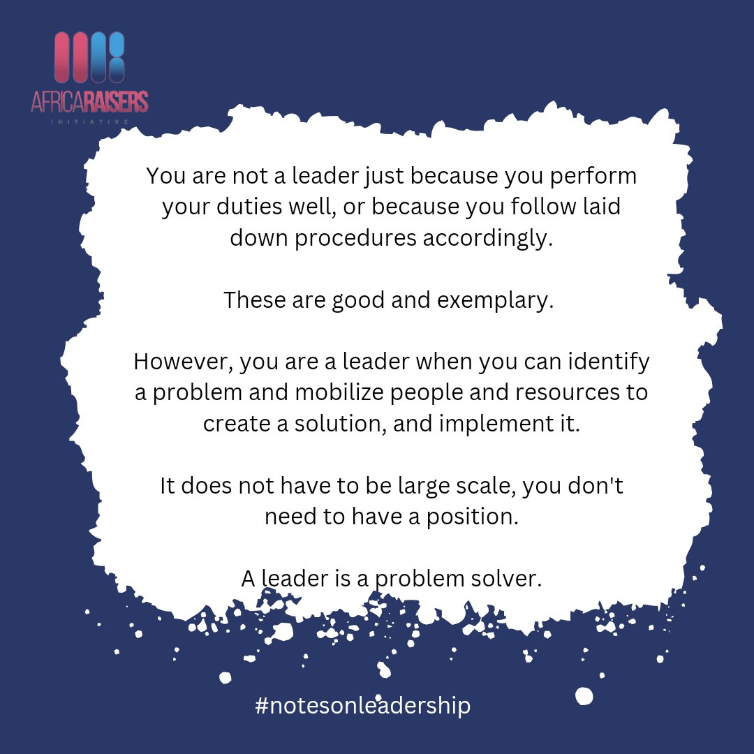 Dear Young African,

Leadership is not a title, leadership is not hard work. Leadership is solving problems. 

#leadershipdevelopment #youngafricans #youngafricanleaders