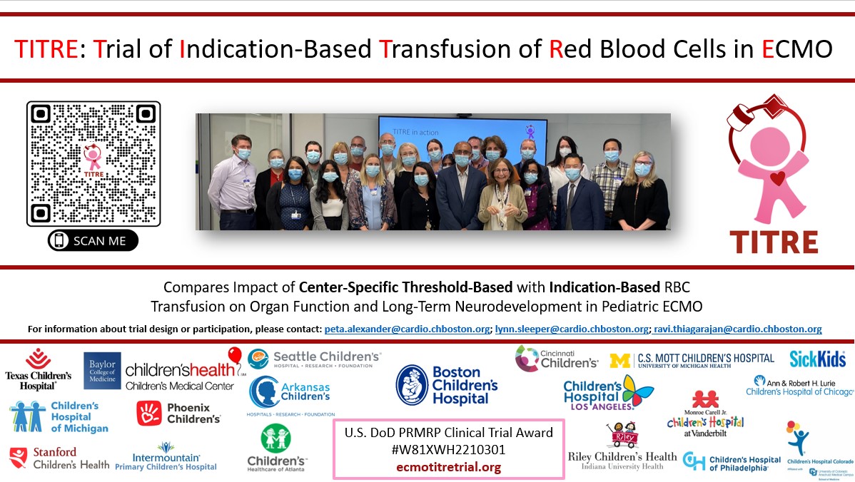 The goal of TITRE is to determine whether a different decision-making strategy for blood transfusion can reduce organ dysfunction, and improve later neurodevelopment in critically ill children receiving ECMO support. Check it out 👇🏻👇🏻 ecmotitretrial.org