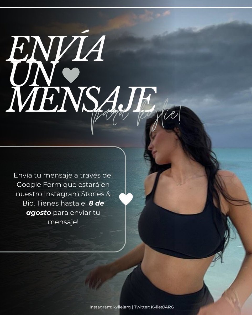 HAPPY BIRTHDAY KYLIE! 

Les traemos este hermoso proyecto para el cumpleaños 26 de Kylie 🦋

Todo lo que deben hacer es enviar un mensaje con su user (en inglés o en español) al siguiente enlace! 

Tienen tiempo hasta el 8/08 🤍

🔗: docs.google.com/forms/d/e/1FAI…