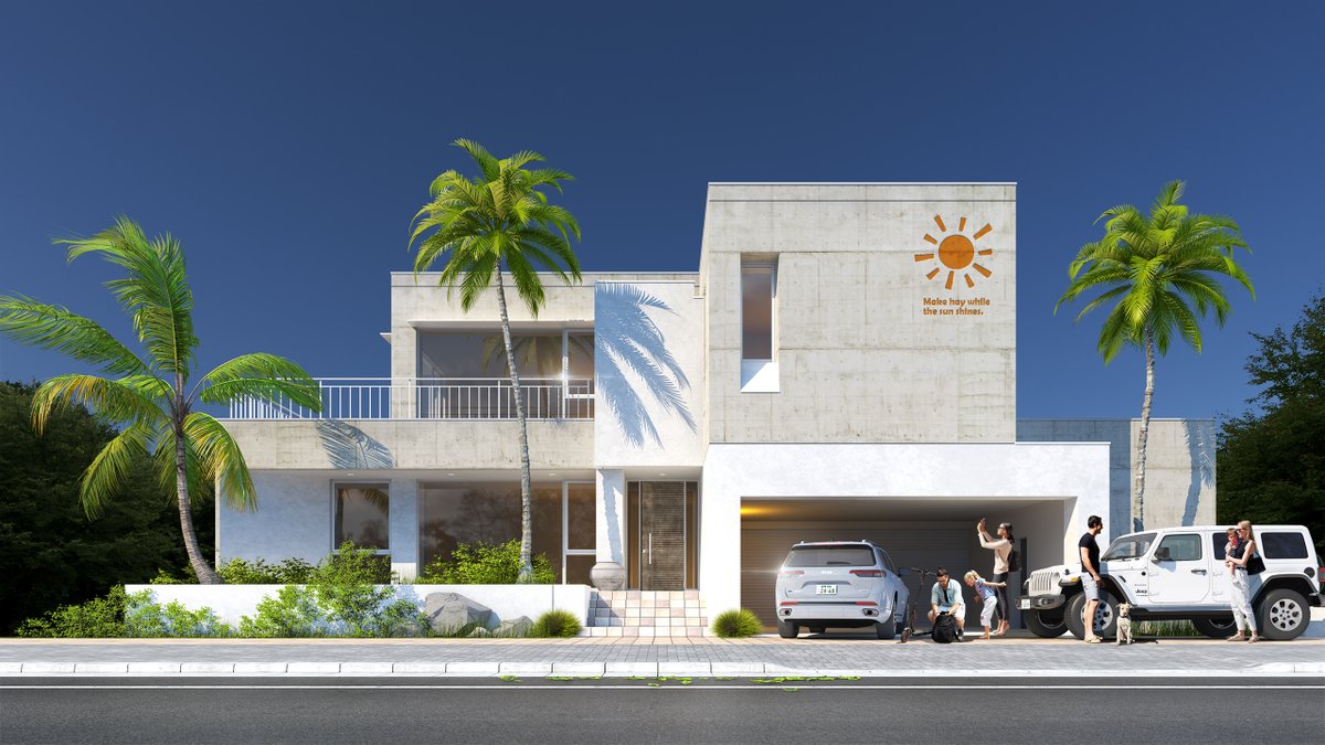 STUDIOBLOCK's tweet photo. A house built in a resort area
.
 #建築CG #建築パース #戸建住宅 #住宅外観 #architectural_visualization #Interior #bedroom https://t.co/YKl260mNSs