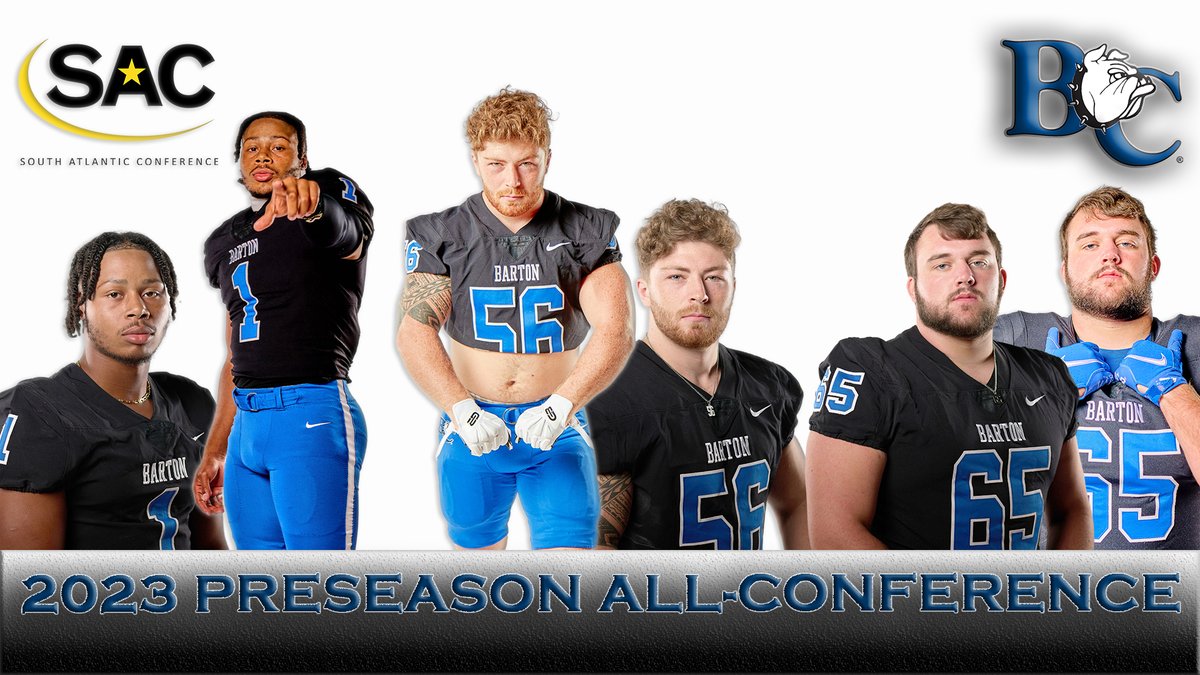 Congrats to Barton Football's Jordan Terrell, Shane Perry and Alex Buschow:  2023 All-<a href="/SAC_Athletics/">South Atlantic Conference</a> Piedmont Division Preseason honorees! . 🏈🏈🏈🏈🏈 . #BartonBold . #BCBulldogs . <a href="/barton_fb/">BartonCollegeFB</a> . bit.ly/3rXqclD