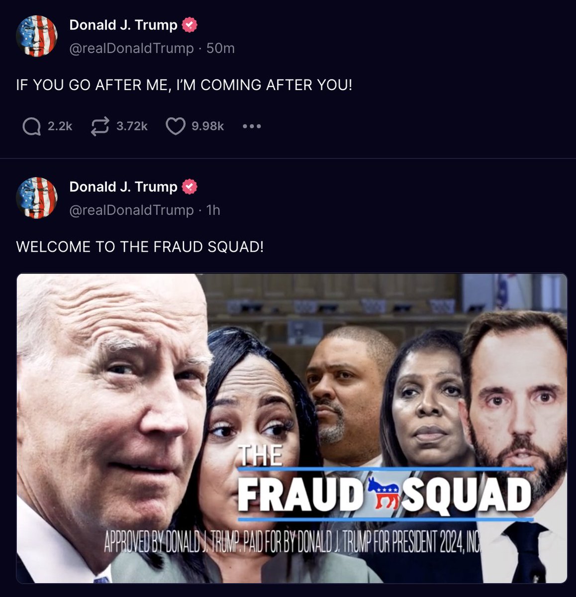 MeidasTouch's tweet photo. This feels like a threat against prosecutors, witnesses, and potential jurors — which is a direct violation of the conditions of his release. https://t.co/PWD1jUz9Q4