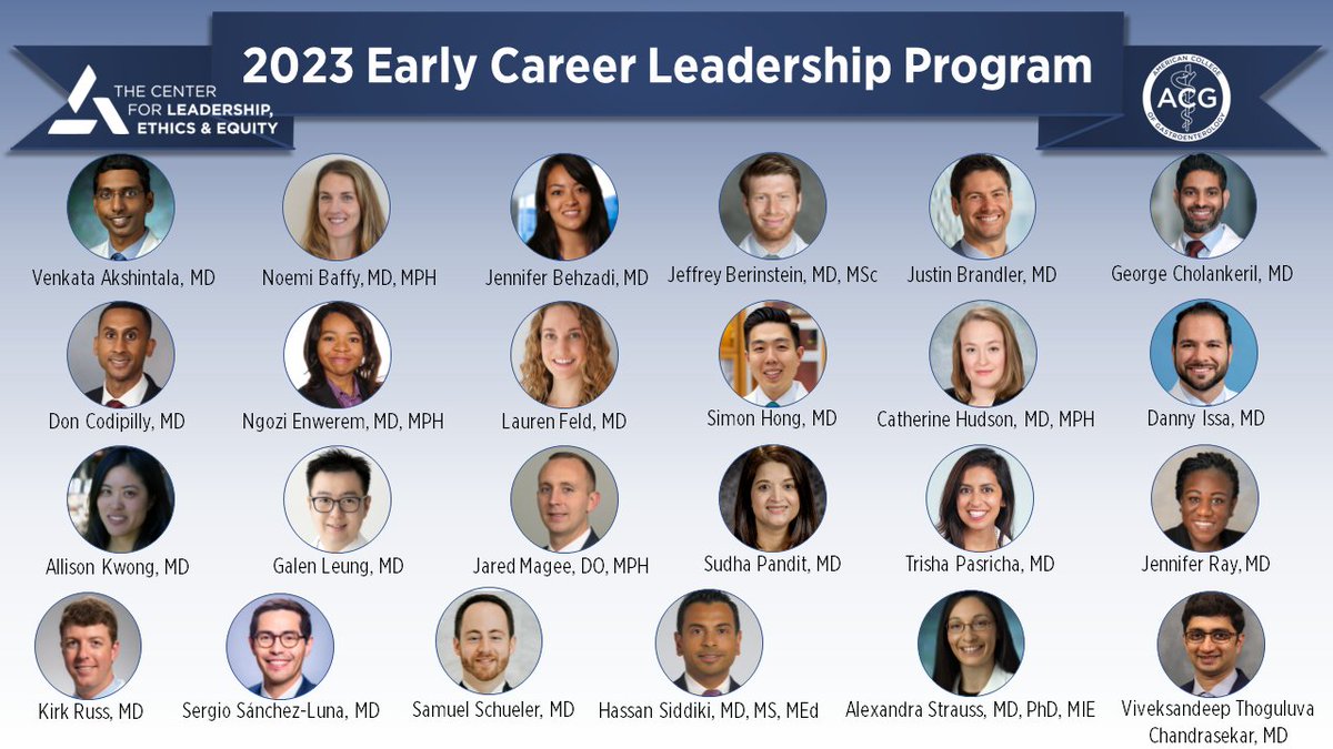Congratulations to the 2023 cohort of the #ACGInstitute Early Career Leadership Program! These promising GI physicians will develop leadership, networking, emotional intelligence, group dynamics, and team-building skills. The #FutureofGI is bright! #ECLP #YPLSP #GItwitter