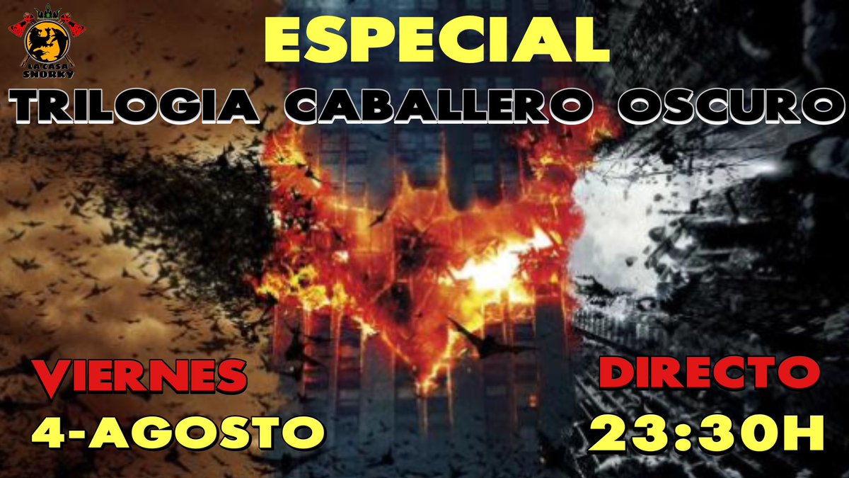 CasaSnorky's tweet photo. ¡FAMILIA SNORKY!
Esta noche a las 23:30h Hablaremos de las 3 películas que cambiaron el cine de Superhéroes la "TRILOGIA EL CABALLERO OSCURO" de Christopher Nolan.
#Batman
#batmannolan #christophernolan
#nolan https://t.co/kIbZ1LSh3x