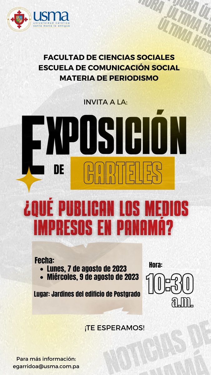 USMApanama's tweet image. ✨Exposición de Carteles de la materia de Periodismo 📰

#COSOSUSMA #periodismo #carteles
