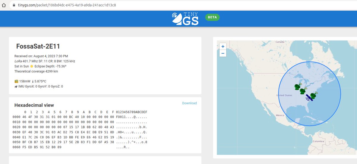 scott23192's tweet photo. Always fun to see things go full-circle.   Original @FossaSys Arduino code was so new &amp; foreign... years later we use it for many different sats - including '2E' generation FossaSats!    tinyGS ESP32 network decodes perfectly;  today also uploaded to SatNogs via Arduino https://t.co/yS2P14beGf