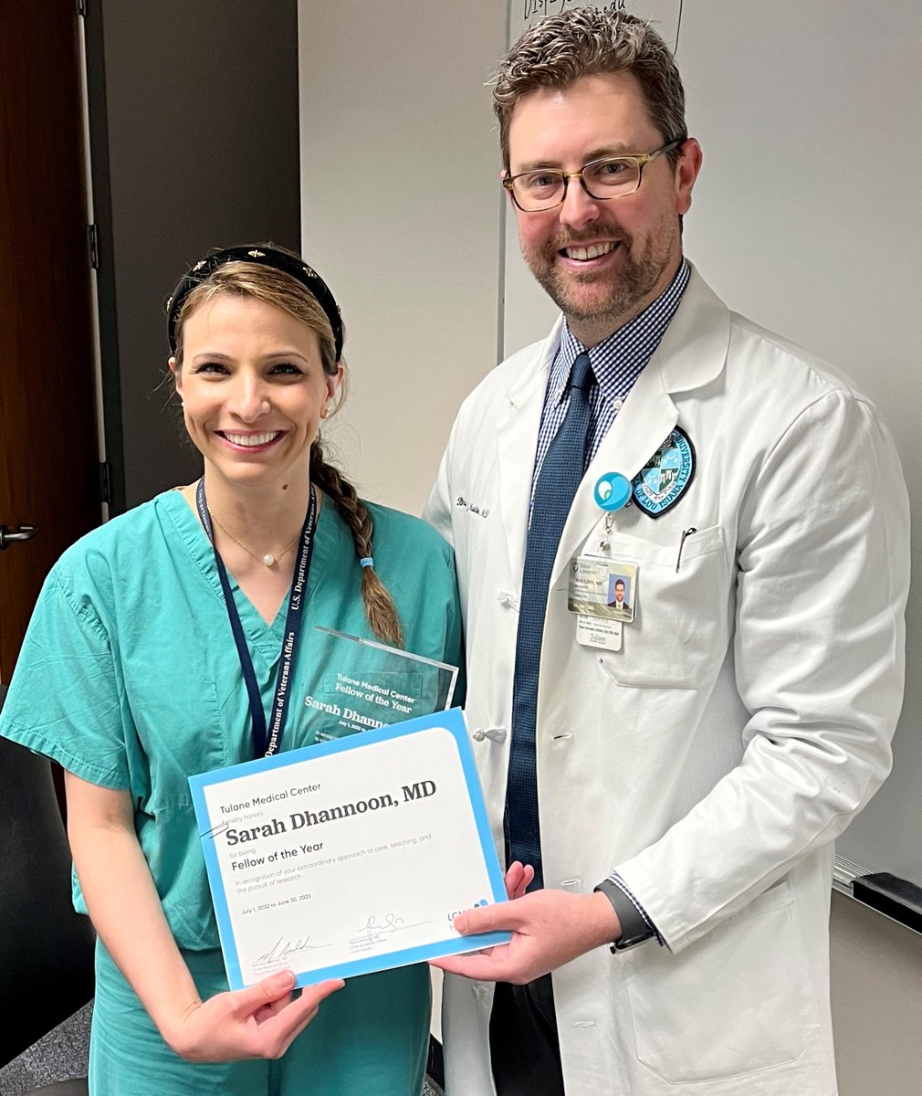 <a href="/LCMCHealth/">LCMC Health</a> <a href="/lsusurgerydept/">LSU Department of Surgery</a> <a href="/EJHospital/">East Jefferson General Hospital</a> <a href="/LakesideLCMC/">Lakeside Hospital</a> <a href="/TulaneObGynRes/">TulaneObGynRes</a> <a href="/tulaneobgyn/">Tulane OBGYN</a> <a href="/TulaneMedicine/">Tulane Medicine</a> Dr Sarah Dhannoon has been named #TulaneMedicalCenter #FellowOfTheYear. CMO Dr Brandon Mauldin presented Dr Dhannoon with her award this afternoon. Congratulations, Dr Dhannoon! We appreciate all of your #LittleExtras bringing #HealthcareWithHeart 💙🩺 to #LCMCHealth patients! 🫶