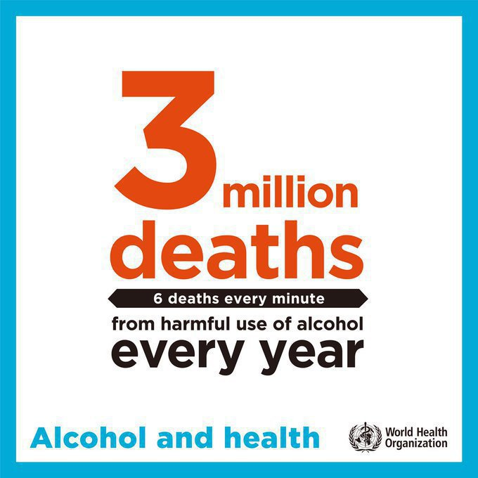 Alcohol kills millions of people every year and poses serious health risks, including:

➡️ Liver damage
➡️ Cancer
➡️ Heart disease
➡️ Poor mental health

More facts from <a href="/WHO/">World Health Organization (WHO)</a> about the dangers of harmful drinking: bit.ly/2OwRxUk