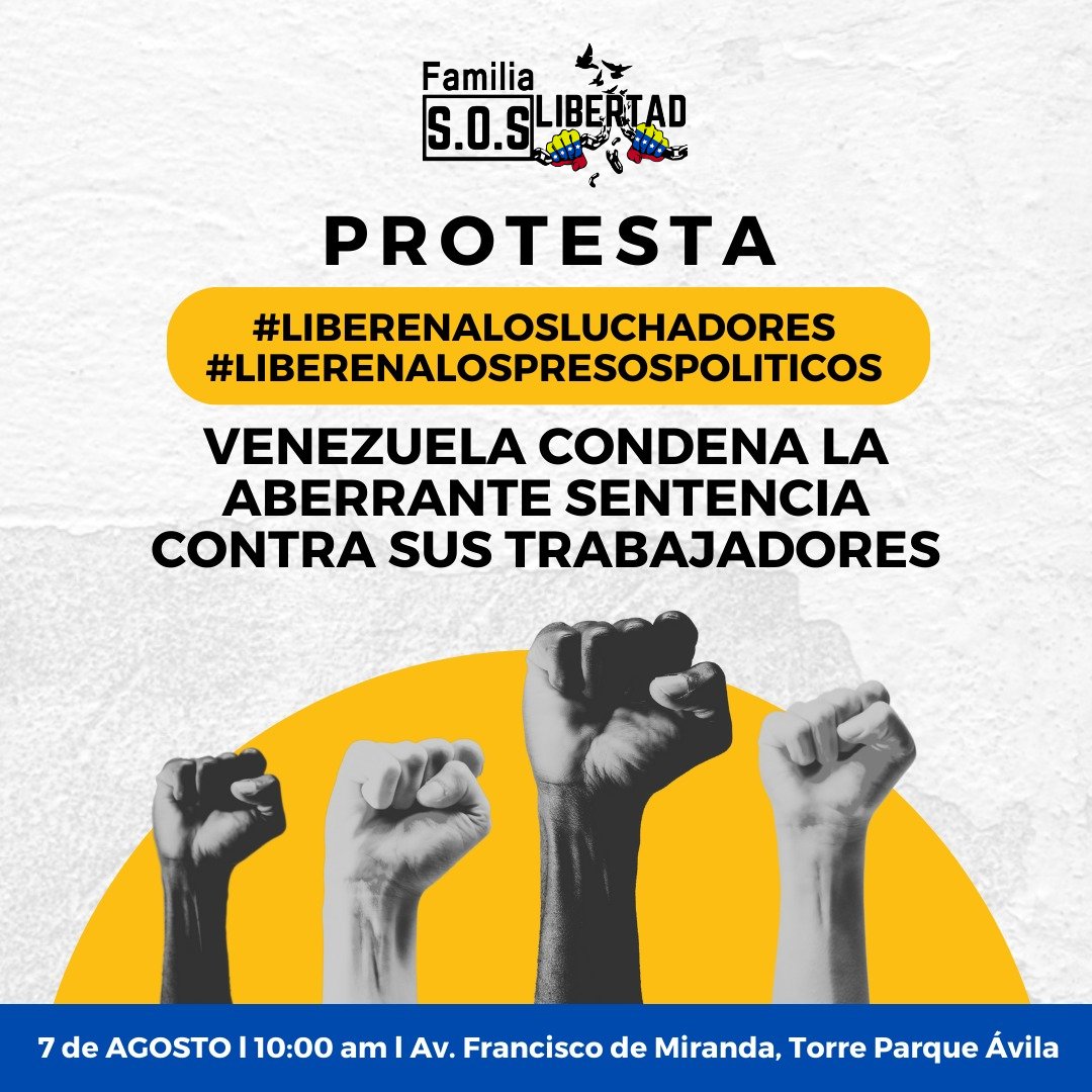 Este lunes #7Ago, junto a diversas organizaciones de la sociedad civil, gremios, sindicatos y familiares de presos políticos, estaremos protestando ante la injusta sentencia a los seis luchadores sociales ¡Acompáñanos! 

#LiberenALosLuchadores 
#LiberenALosPresosPolíticos