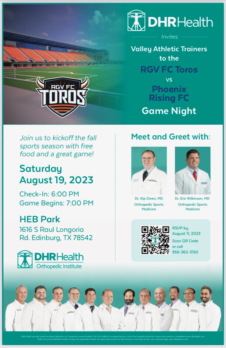 Join DHR Health for an Athletic Trainers Meet & Greet on Saturday, August 19th. Please RSVP by August 11th using the QR code on the flyer! Hope to see you there! (This event is not open to the public)