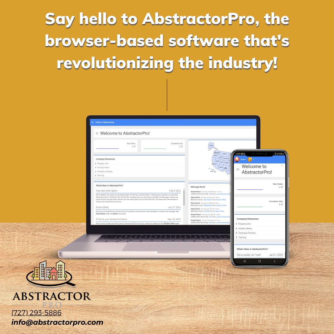 AbstractorPro's tweet image. Calling all Title Search professionals! Say hello to AbstractorPro, the browser-based software that's revolutionizing the industry! Try AbstractorPro today and see the difference!

(727) 293-5886

info@abstractorpro.com

#abstractor #software #titlesearch #abstractorpro