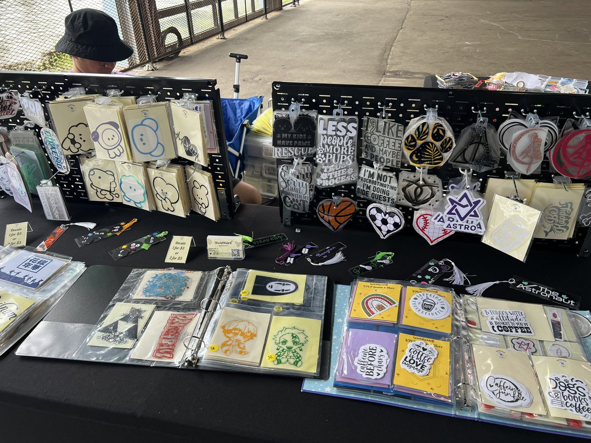 All set up and ready come visit Cherry Street Pier #kpop #fyp #kpopfyp #cherrystreetpier #myphillywaterfront #visitphilly #philly #localbusiness #shoplocal #kpopshop #stickers #decals #keychains #anime #keyfobs