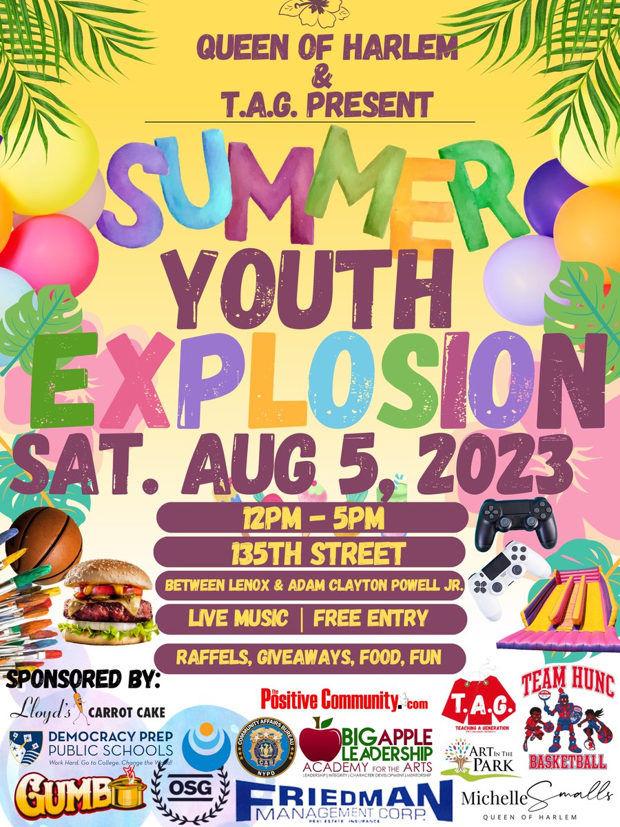 If you're in Manhattan this Saturday, try to make your way over to the Summer Youth Explosion being hosted by The Community Initiatives of New York. There's going to be giveaways and different opportunities to just enjoy yourself! It's 100% free and anyone can join! @tciony_