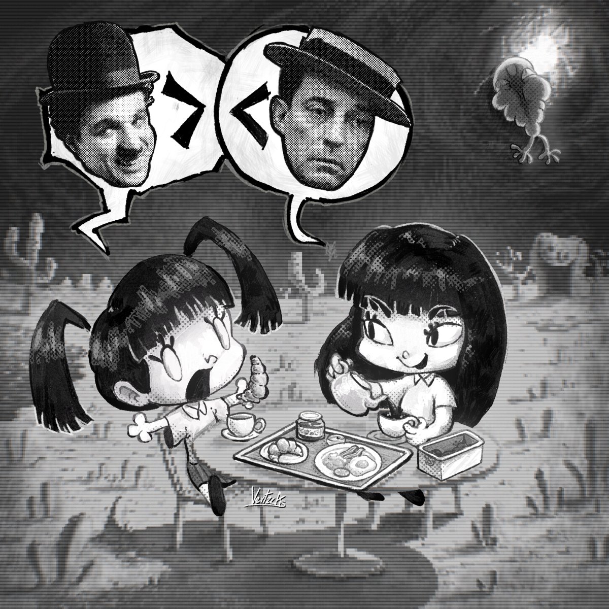 #yumenikki 
Monoko &amp; Monoe discuss pressing matters.
Inspired by the art of the great <a href="/go_bo_u/">牛蒡</a> and <a href="/plastiboo/">🅿️lasti🅱️oo</a>!