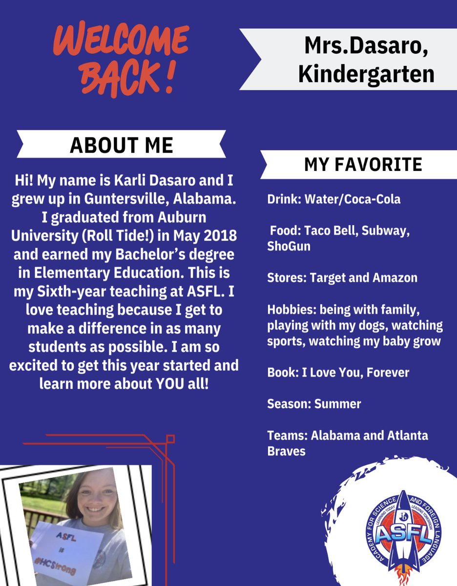 Hello, Mrs. Dasaro! <a href="/ASFLptsa/">ASFL PTA</a> @HSVMagnet <a href="/HSVk12/">Huntsville City Schools</a> #meettheteacher