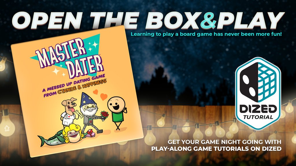 Explosm's tweet image. Master Dater just got an Interactive Dized Tutorial! The play-along guide teaches you the game step-by-step while you play, so you can skip the rulebook and get to playing! The Dized Tutorial and Rules are available at bit.ly/dizedmd #MasterDater @getDized #Dized
