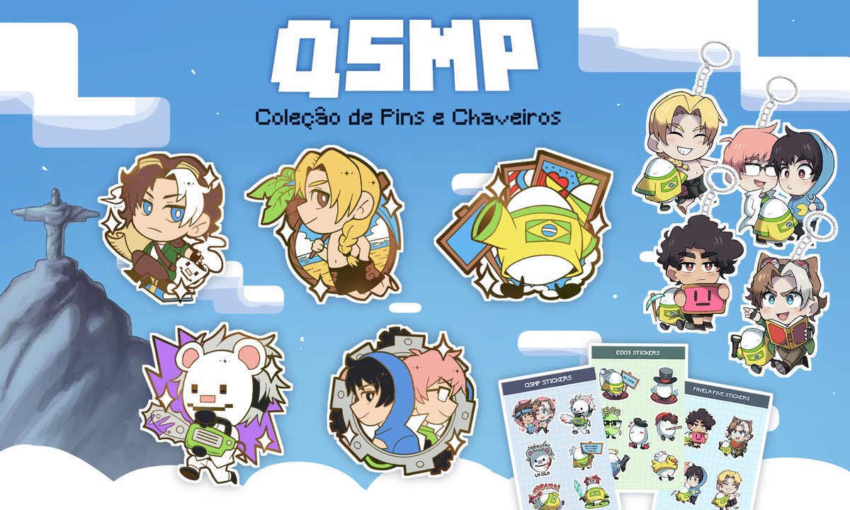 Hataaoh's tweet photo. O link da pré-campanha da minha coleção de pins e chaveiros de #QSMP já está disponível!!  🏝️

Já se inscrevam nela para receberem o aviso quando a campanha ir ao ar <3 

Segue o link: https://t.co/swbxSIcQT9 https://t.co/NAcBvBsnfD