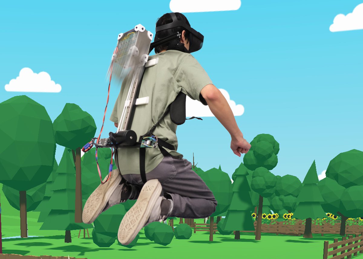 JumpMod is happening, come try jumping in VR #SIGGRAPH2023 with <a href="/romainnith/">Romain Nith</a> (from <a href="/UChicagoCS/">UChicagoCS</a> / <a href="/UChicago/">The University of Chicago</a> ). He is also walking around <a href="/siggraph/">ACM SIGGRAPH</a> with the backpack, so you can try it even outside of VR!