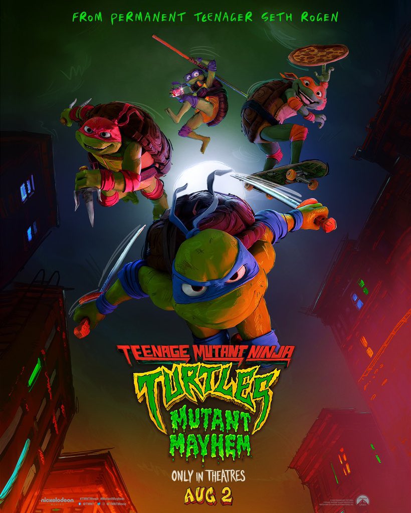 tedtakes's tweet photo. “Believe the hype because @TMNTMovie is one of the best films of the year! Absolutely oozing with nostalgia, it has a ridiculous soundtrack, a stacked cast of voice actors, and truly breathtaking visuals.”

Review ➡️ https://t.co/8mBJVy63KD 

See it at @SmittysCinema

@Sethrogen https://t.co/hrYm4EnGFV
