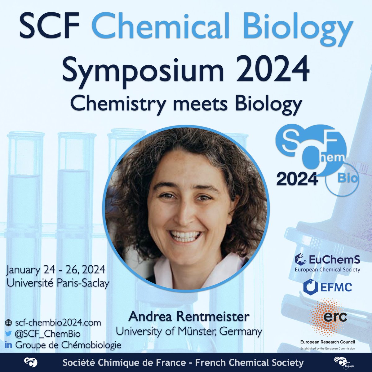 Boris Vauzeilles (@borisvauzeilles) on Twitter photo We are very excited to host <a href="/RentmeisterLab/">Andrea Rentmeister</a> for the upcoming #ChemBio2024 symposium in Paris Saclay, Jan 24-26, 2024. Register here: scf-chembio2024.com – Early bird deadline is Oct 15 - discounted rates for <a href="/SCF_ChemBio/">Division de Chémobiologie</a> <a href="/EuChemS/">EuChemS</a> <a href="/EuroMedChem/">EFMC</a> - <a href="/reseauSCF/">Société Chimique de France (SCF)</a> #ChemBio We are very excited to host <a href="/RentmeisterLab/">Andrea Rentmeister</a> for the upcoming #ChemBio2024 symposium in Paris Saclay, Jan 24-26, 2024. Register here: scf-chembio2024.com – Early bird deadline is Oct 15 - discounted rates for <a href="/SCF_ChemBio/">Division de Chémobiologie</a> <a href="/EuChemS/">EuChemS</a> <a href="/EuroMedChem/">EFMC</a> - <a href="/reseauSCF/">Société Chimique de France (SCF)</a> #ChemBio