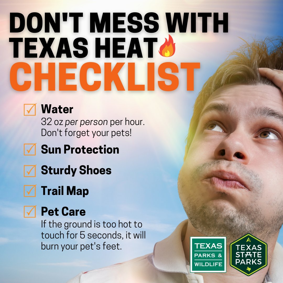 Weekend is coming in 🔥

If you're heading out on a trail, be prepared 👇🏽  Did we forget anything?

#TexasHeat 
#txwx