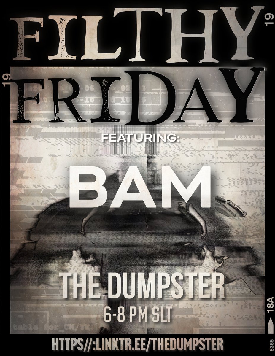 TONIGHT starting at 6pm SLT we have back to back djs! @bamdiggle  starting us off at 6pm slt and Ravena taking over at 8pm slt! Come hangout with us for a filthy evening of wicked tunes! 
linktr.ee/thedumpster
maps.secondlife.com/secondlife/Mou…