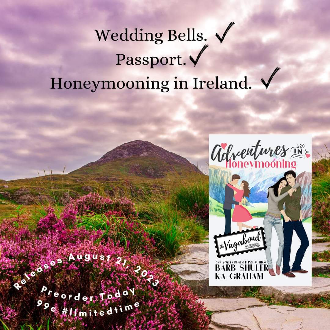 AnnLuv79's tweet photo. Adventures In Honeymooning by Barb Shuler &amp; Author KA Graham ––> coming August 21st!

Preorder for only 99c - https://t.co/yJGOZxdhkx
#LimitedTimePriceDeal - will be $2.99 on release day!

Wedding Bells. Check.
Passport. Check.
Honeymooning in Ireland. Check.
@HerCountryGirl https://t.co/j7yEYBjVf6