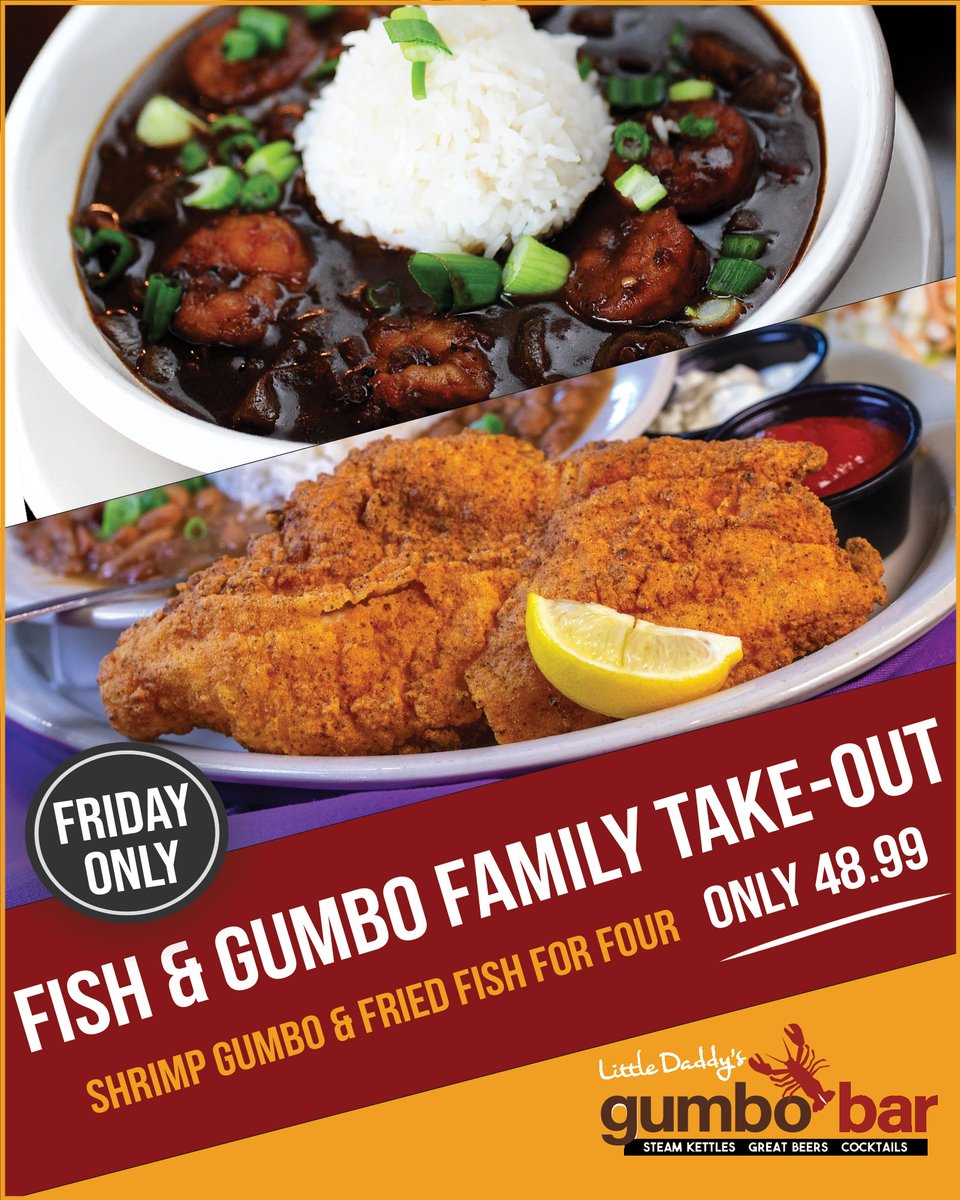 If your family can’t decide between Fried Fish or Gumbo, we’ve got the perfect deal for you. Get family-style take-out every Friday and make the whole family smile. 

Directions: bit.ly/3micabm
Patio Seating Available
