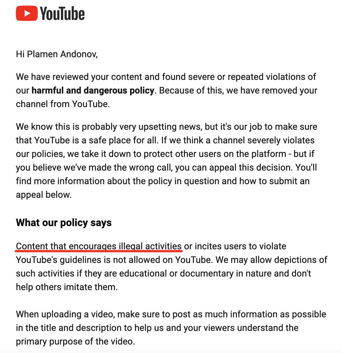 My YouTube channel of 3 years, with 23,500 subscribers, 400 solo streams, and 100 podcasts, was deleted by <a href="/TeamYouTube/">TeamYouTube</a> 4 days ago.

The reason? My #Bitcoin content promotes illegal activities.
"Don't hold your own keys" - as that's considered illegal, apparently.

I am the voice