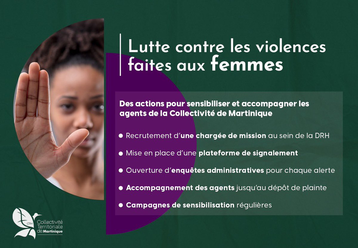 CTM_Martinique's tweet image. [ Lutte contre les violences faites aux femmes. ]

• Des actions pour sensibiliser et accompagner la population Martiniquaise et les agents de la Collectivité.

• Des actions pour soutenir financièrement les structures dédiées aux femmes victimes de violences.