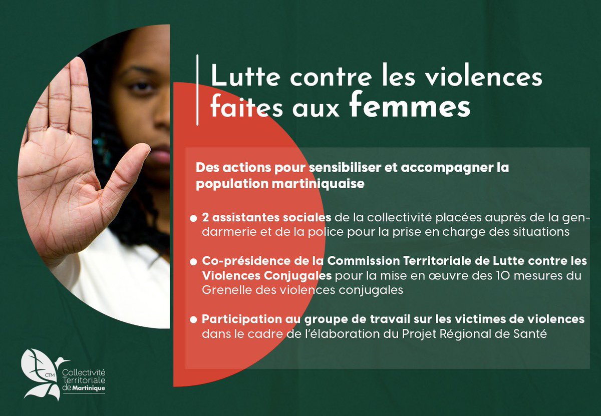 CTM_Martinique's tweet image. [ Lutte contre les violences faites aux femmes. ]

• Des actions pour sensibiliser et accompagner la population Martiniquaise et les agents de la Collectivité.

• Des actions pour soutenir financièrement les structures dédiées aux femmes victimes de violences.