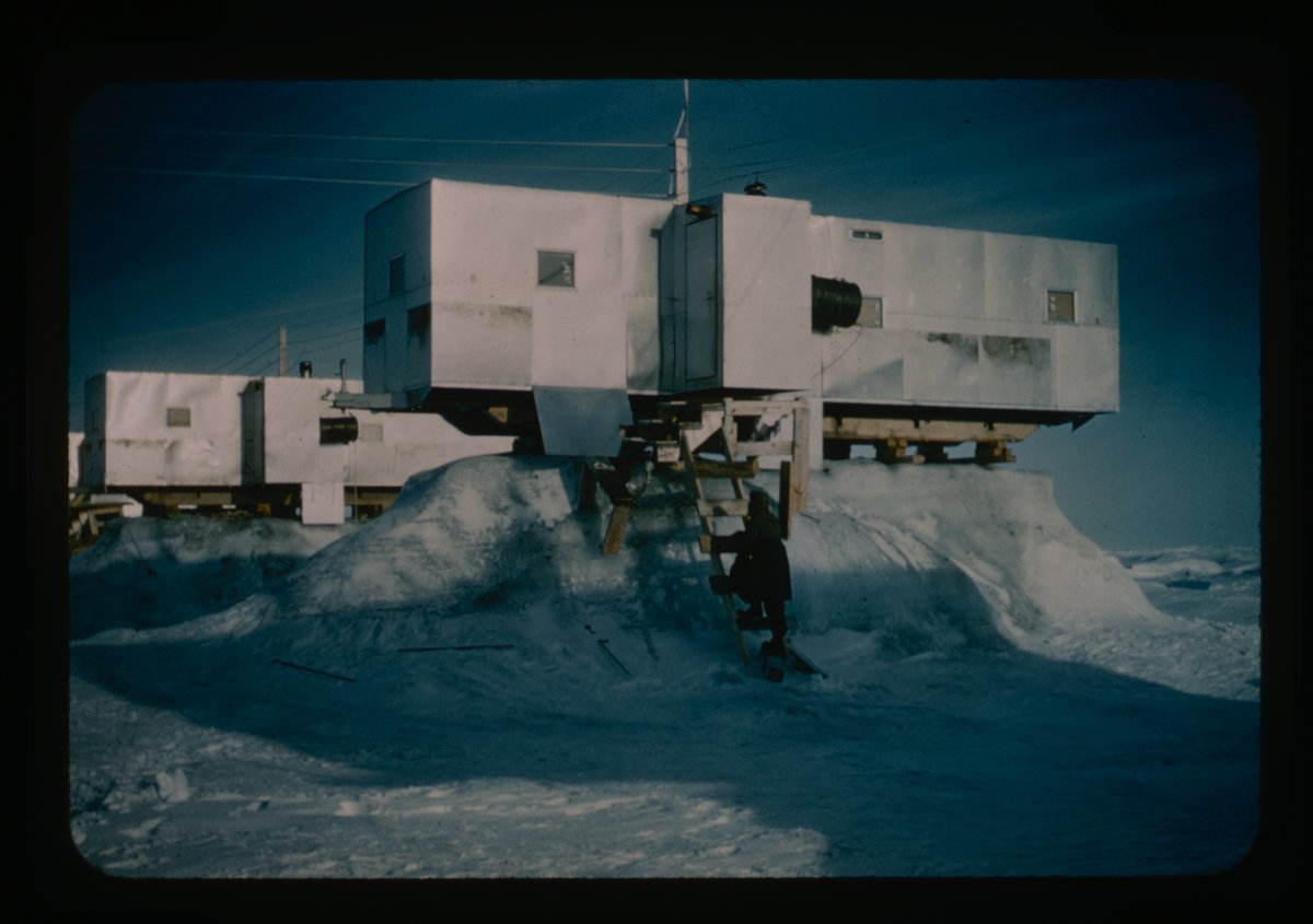 Science in the Arctic is far from easy. In 1958, ice pedestals were formed beneath trailers on Ice Island T-3, a scientific research station on an ice island in the Arctic Ocean, due to extreme melting.

Photograph by Stanley Needleman

#ArchivesHashtagParty #ArchivesScience