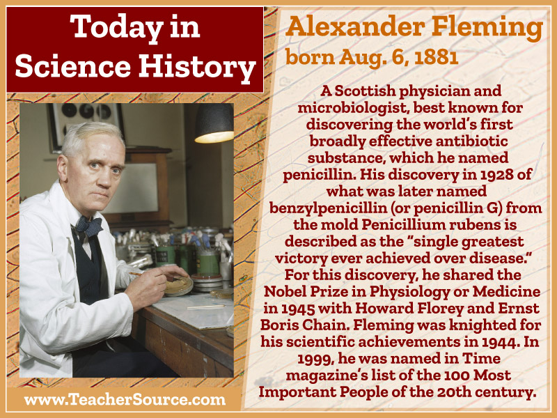 Alexander Fleming was born on this day in 1881. #AlexanderFleming #medicine #antibiotics #penicillin #NobelPrize #NobelPrizeWinners #science #ScienceHistory #ScienceBirthdays #OnThisDay #OnThisDayInScienceHistory