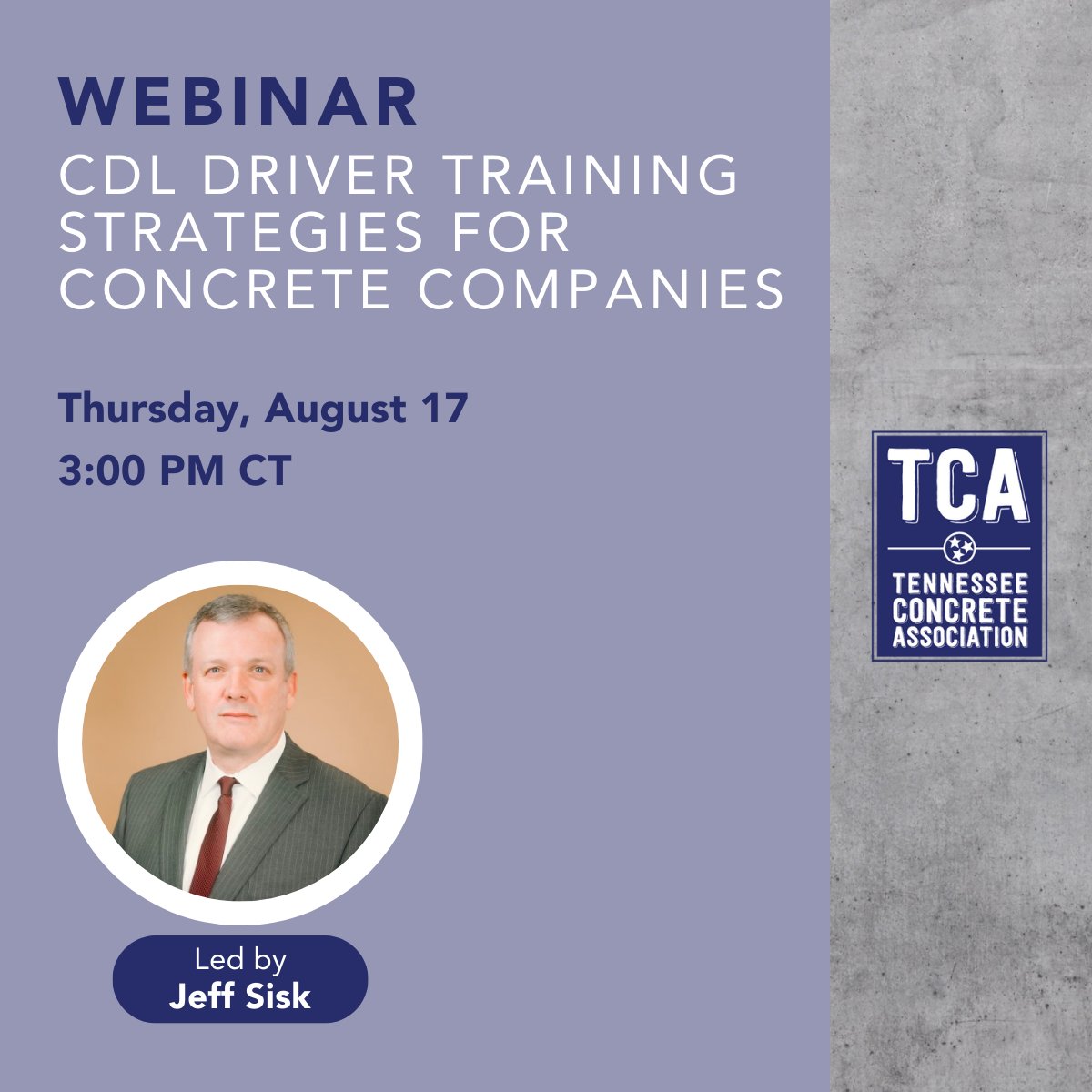 tnconcrete's tweet photo. TCA is partnering up with Jeff Sisk, Executive Director of the Center for Workforce Development at the @CollegeSystemTN, to host a FREE webinar on all things CDL. This professional development opportunity is one not to miss.

RSVP here for the link: https://t.co/gi2WBYOQNr https://t.co/2iUaVoC7Fo