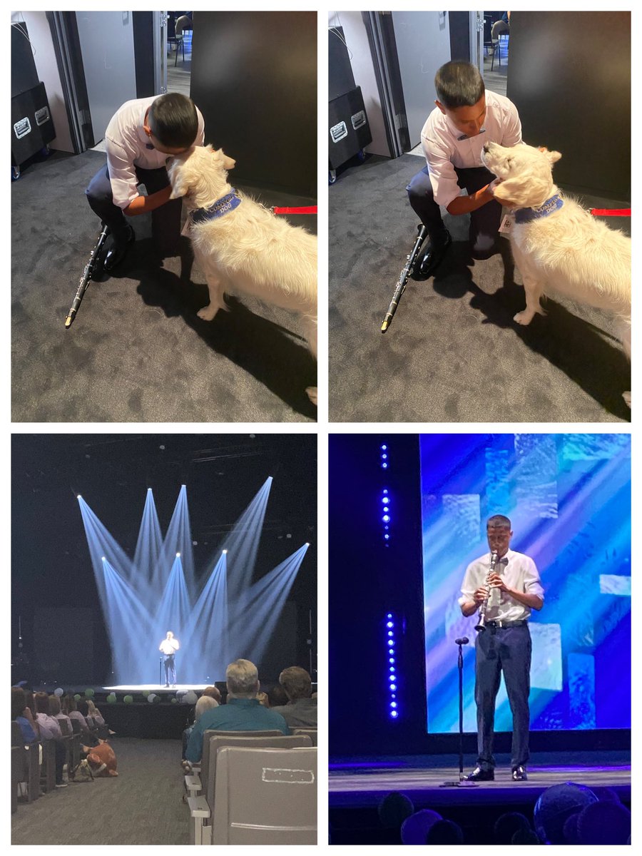 Walked backstage after our presentation, &amp; this former Bobcat bent down and said “oh, I need some comfort for what I’m about to do”.  Then he walked on stage and played the most beautiful clarinet solo.  Happy tears! 💙