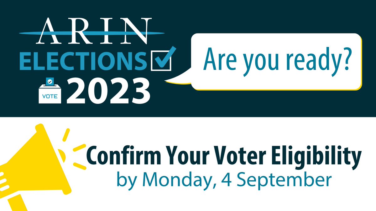 Don't miss your chance to vote in this year's ARIN elections — the deadline to establish voter eligibility for voting contacts is in one month! It's easy to check or modify your voting contact in ARIN Online. Find details at our Election HQ: arin.net/elections/
