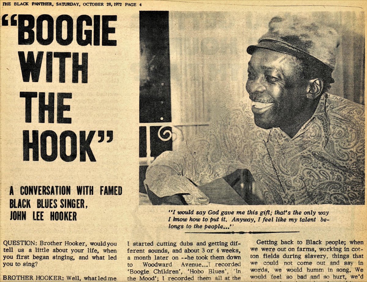 mxmovement's tweet photo. John Lee Hooker in the Black Panther Party newspaper. John Lee Hooker supported the movement and raised money for it. https://t.co/4JrM5K5xO2