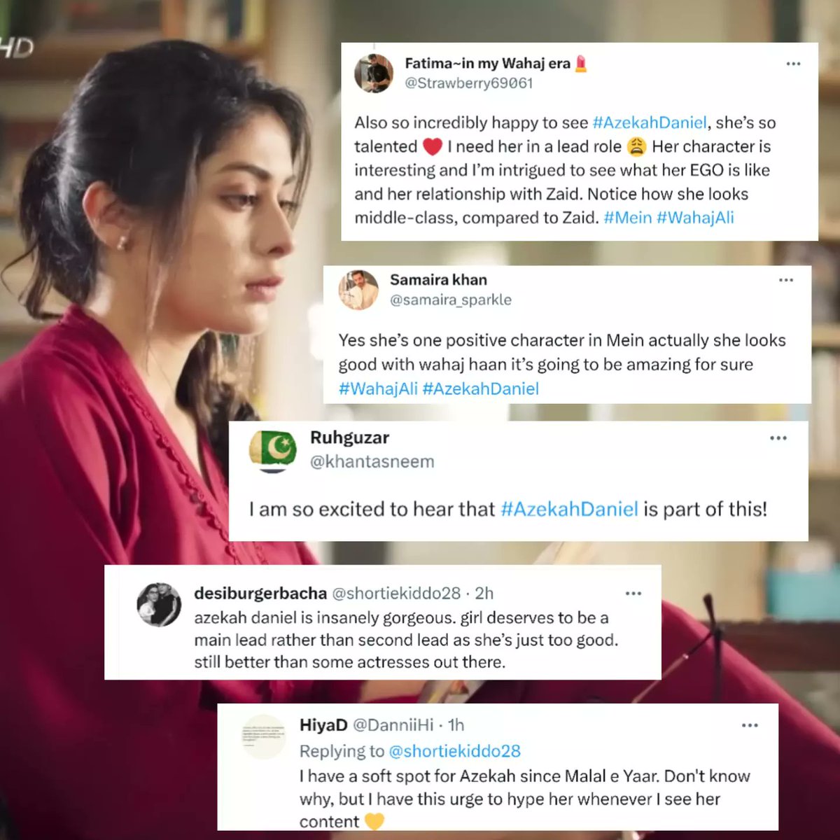 Duyser5's tweet photo. Since the teaser is released, I can not pen down how much insane excitement Twitter has shown for Azekah's role in Mein!Azekah's every role is worth watching and now she is going to bless the screens with Ayra!!❤ YOU DESERVE THE BEST!❤ #azekahdaniel #wahajali #mein #ayezakhan https://t.co/n6hQtrPDIF