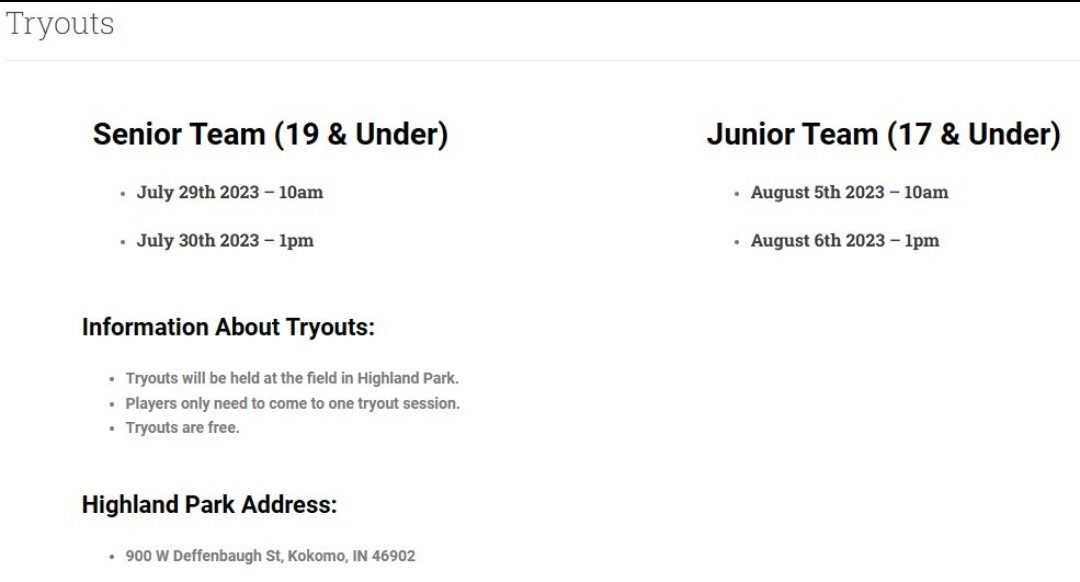 KokomoPost6's tweet photo. Reminder that Junior (17u) tryouts are this weekend. Saturday's weather is looking good. Sunday, not so much. If you were not able to make last week's Senior (19u) tryouts, you are welcome to join us this weekend. https://t.co/JgwSvnS7BP
