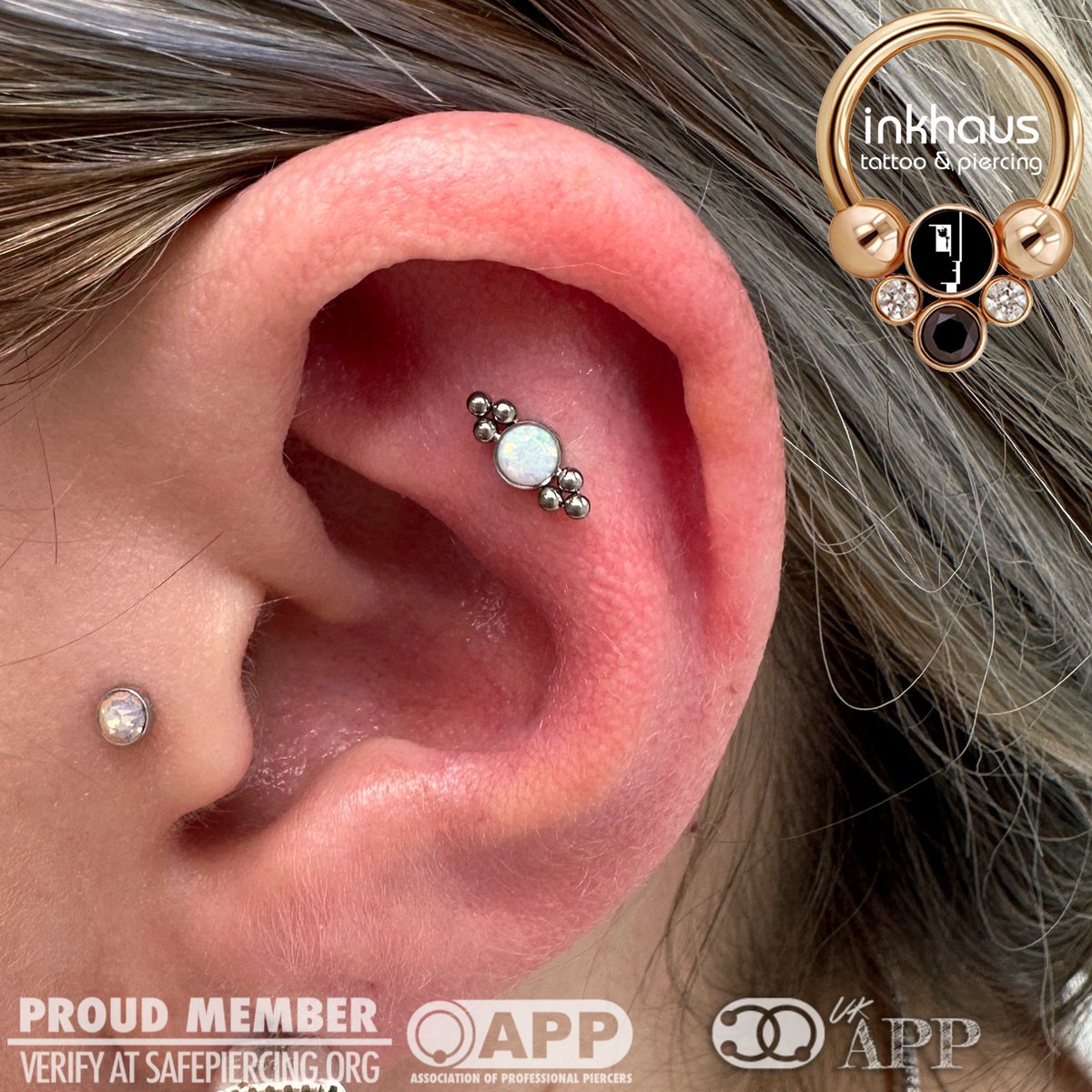 Titanium can be fancy too! Take this gorgeous opal and beaded piece from <a href="/LeRoiJewelry/">LeRoi Jewelry</a> as a great example! 🤩 This client chose this one for her brand new flat piercing and I love how well it fits the space. ✨