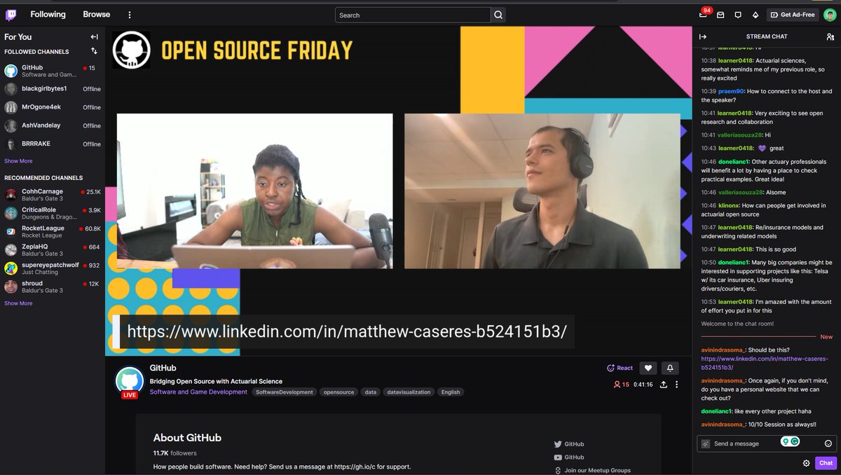 Attending @blackgirlbytes's streams is a new hobby, informative as ever with Matthew Caseres. 😍

#OpenSourceFriday