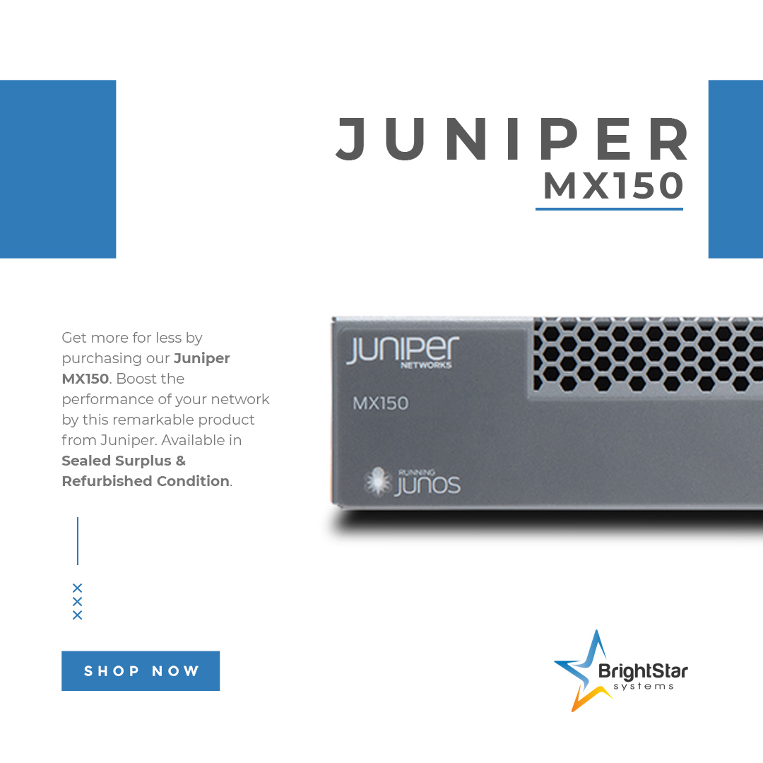 BrightStar_USA's tweet photo. It's time to save big without compromising on performance! Say hello to the remarkable Juniper MX150, offering up to 95% off list price. Your network deserves the best, and BrightStar Systems is here to bring you exceptional value! 💼 
#BrightStarSystems #JuniperMX150 https://t.co/Z9ItjgRpQS