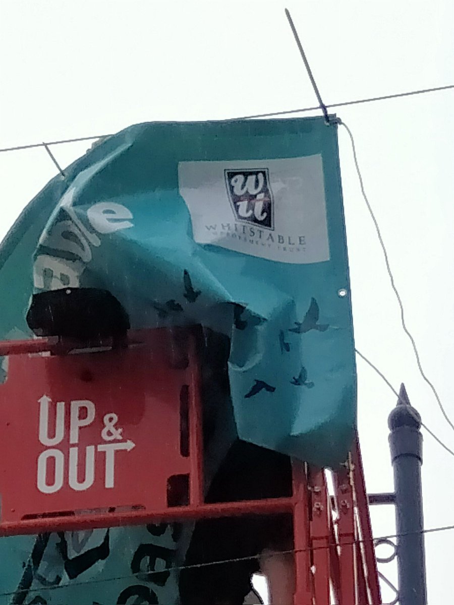 ForumCt5's tweet photo. The epic job of putting our banner across #Whitstable #highstreet to advertise #wildaboutwhitstble week which starts on Monday. Thanks to #upandout Don Sibley @canterburycc and @MrWhitstable for making the banner happen and to our funders #whitstableimprovementrust and @Kent_cc. https://t.co/ngiAYYjxZ0