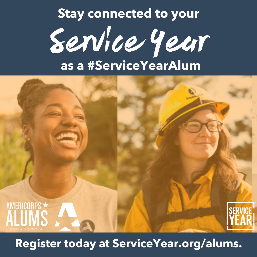 Stay connected to your #serviceyear and join the community of over one million <a href="/AmeriCorpsAlums/">AmeriCorps Alums</a> today at ServiceYear.org/alums.