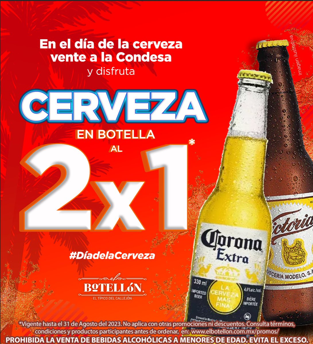 elbotellon_mx's tweet photo. Este #diadelacerveza 🍻 vente a la #Condesa 👉 Te esperamos en «El Botellón» #restaurante #bar con la terraza más bonita.
📍 Tamaulipas 106 #CDMX #metro #metrobus Patriotismo
https://t.co/uI1lRajOrz
☎️ Rsrv 55-5829-6223
#ElBotellón #promoción #cerveza #2x1*
*Aplican restricciones https://t.co/pyFl2mTFic