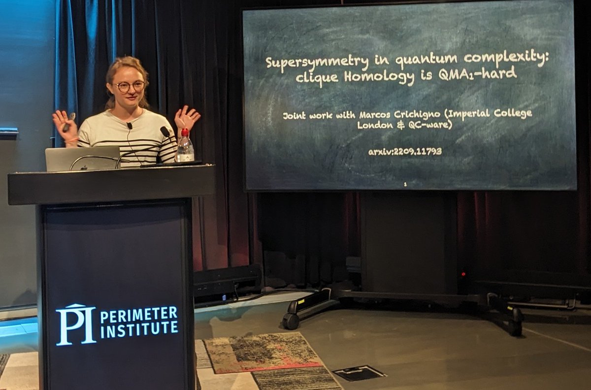 Jonathan Oppenheim (@postquantum) on Twitter photo Supersymmetry may have not been discovered at CERN, but Tamara Kohler, a <a href="/UCLQuantum/">uclquantum</a> alumna, used supersymmetric quantum mechanics to prove that an interesting problem used in data analysis called clique homology, is difficult to solve on a quantum computer. #IfQ2023 Supersymmetry may have not been discovered at CERN, but Tamara Kohler, a <a href="/UCLQuantum/">uclquantum</a> alumna, used supersymmetric quantum mechanics to prove that an interesting problem used in data analysis called clique homology, is difficult to solve on a quantum computer. #IfQ2023