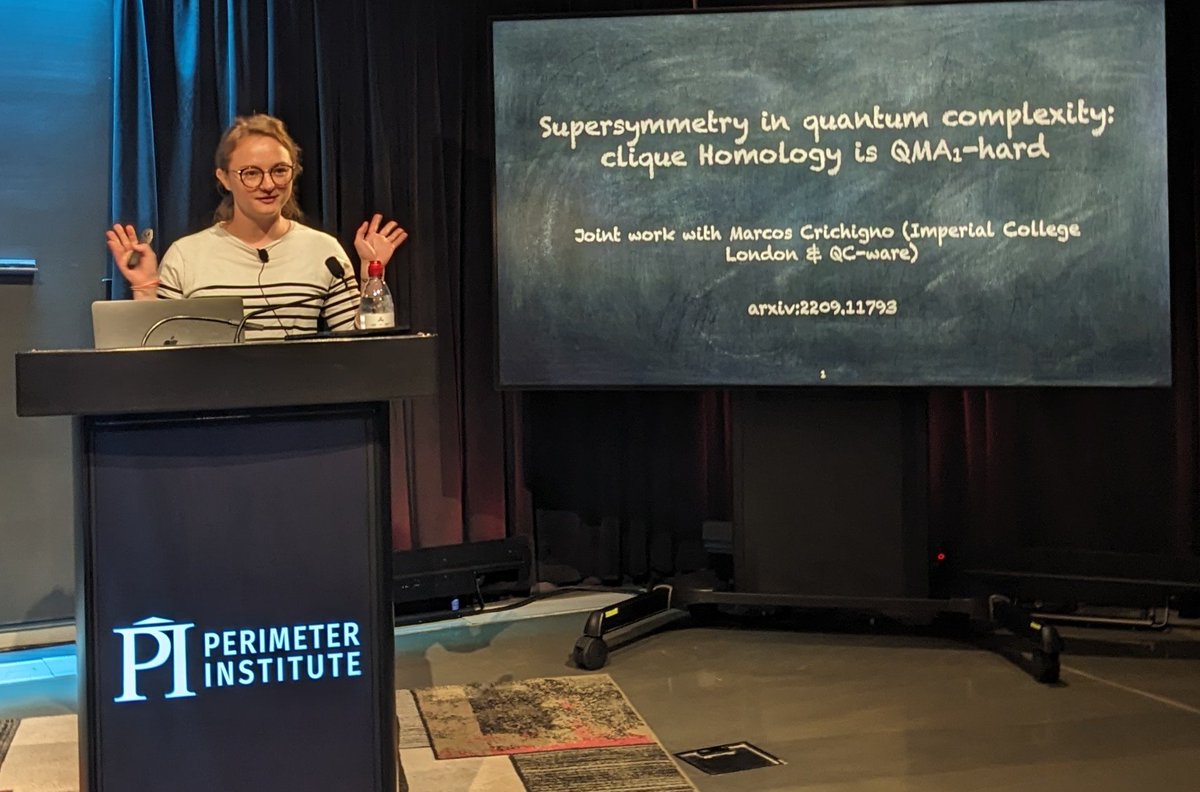 Supersymmetry may have not been discovered at CERN, but Tamara Kohler, a @UCLQuantum alumna, used supersymmetric quantum mechanics to prove that an interesting problem used in data analysis called clique homology, is difficult to solve on a quantum computer. #IfQ2023