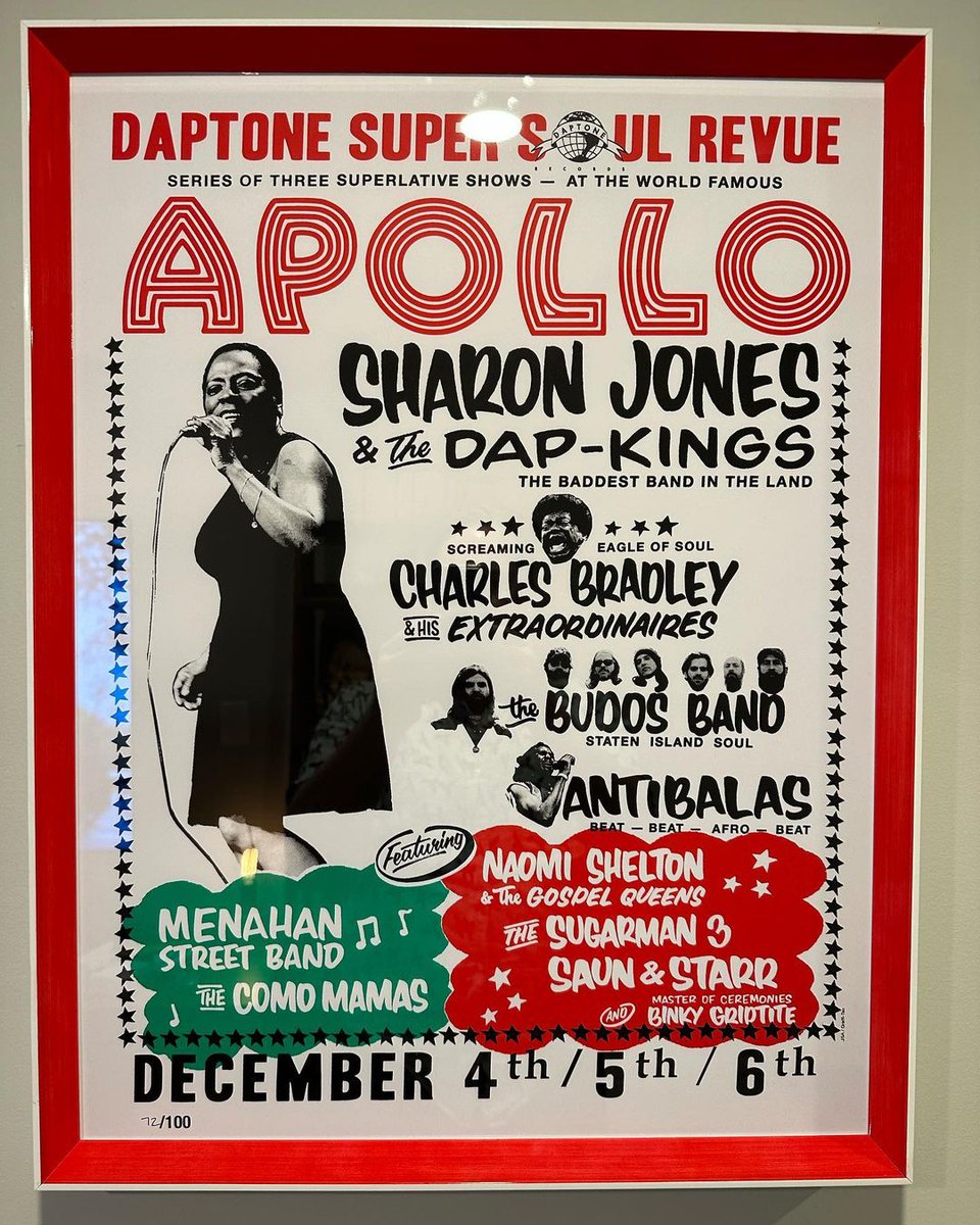 sharonjones's tweet image. Celebrating this #FanFriday with a very cool limited edition print of the @DaptoneRecords 2014 Soul Revue at the @apollotheater! Thank you for sharing on Instagram @ mhark957. #RIPSharonJones #SharonJones