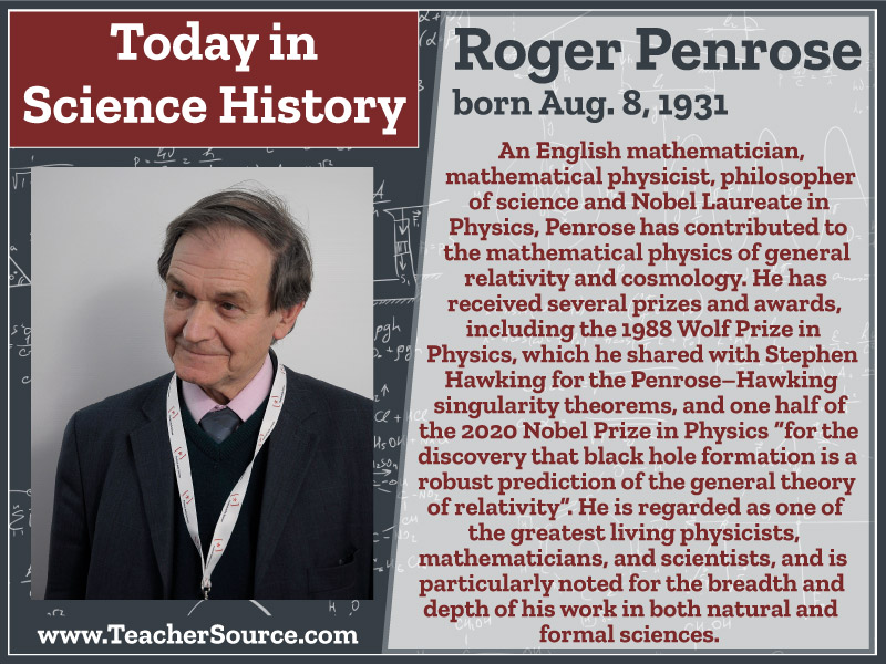 Roger Penrose was born on this day in 1931. #RogerPenrose #mathematics #GeneralRelativity #singularity #NobelPrize #NobelPrizeWinners #science #ScienceHistory #ScienceBirthdays #OnThisDay #OnThisDayInScienceHistory